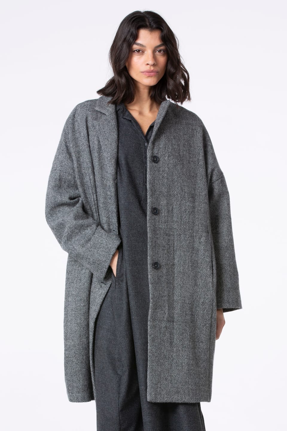 Coat 506 - Glencheck in pure new wool - 940MOUSE - 10250710053