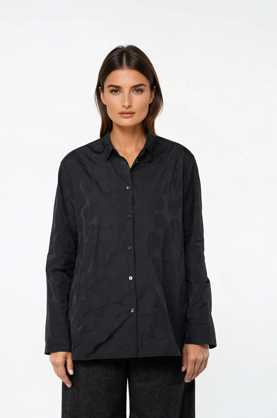 Bluse 513 - Punkte-Jacquard aus Recyceltem Taft - 990BLACK - 10250710058