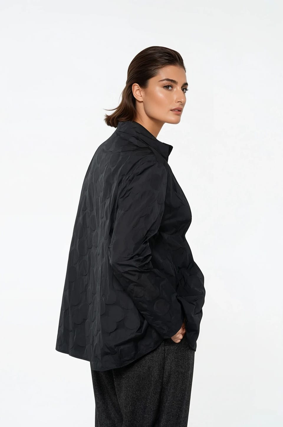 Bluse 513 - Punkte-Jacquard aus Recyceltem Taft - 990BLACK - 10250710058