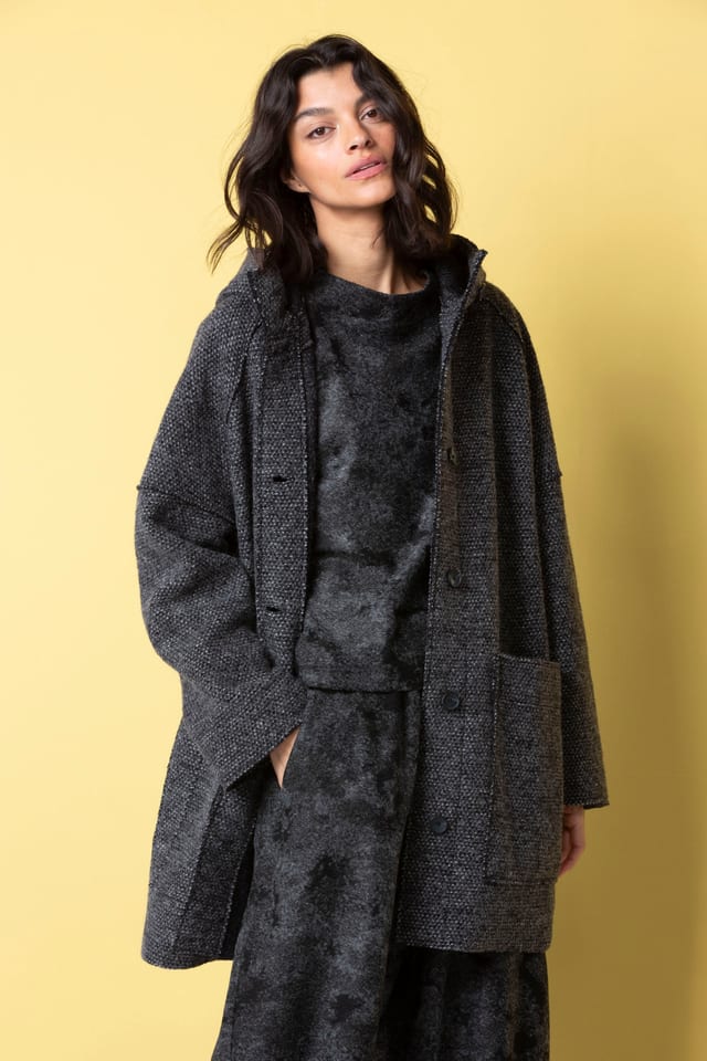 Coat 507 - Pepper and Salt Boiled Wool - 990BLACK - 10250710066