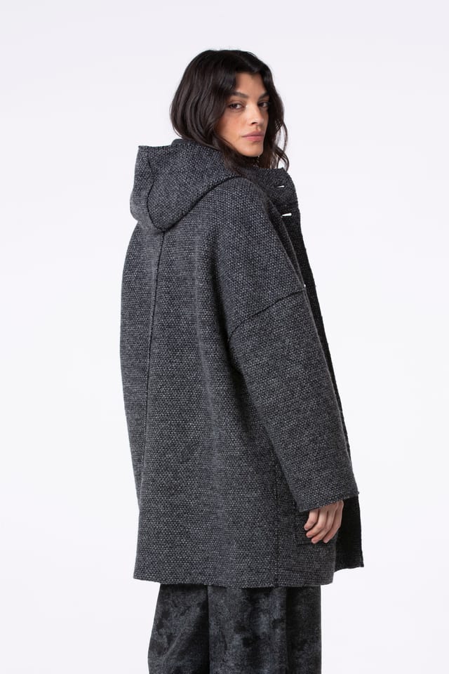 Frakke 507 - »Peber og salt« kogt uld - 990BLACK - 10250710066