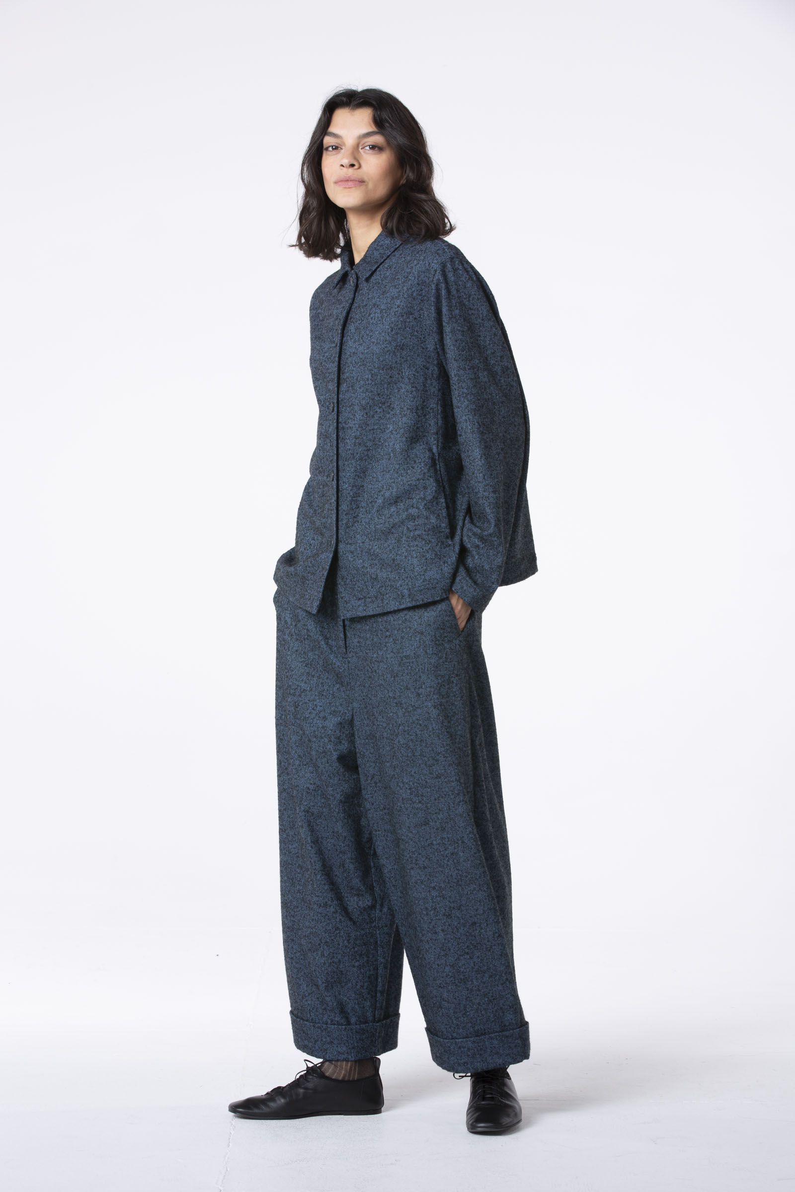 Hose 520 Blue Flanell-Fischgrat in Wollmischung