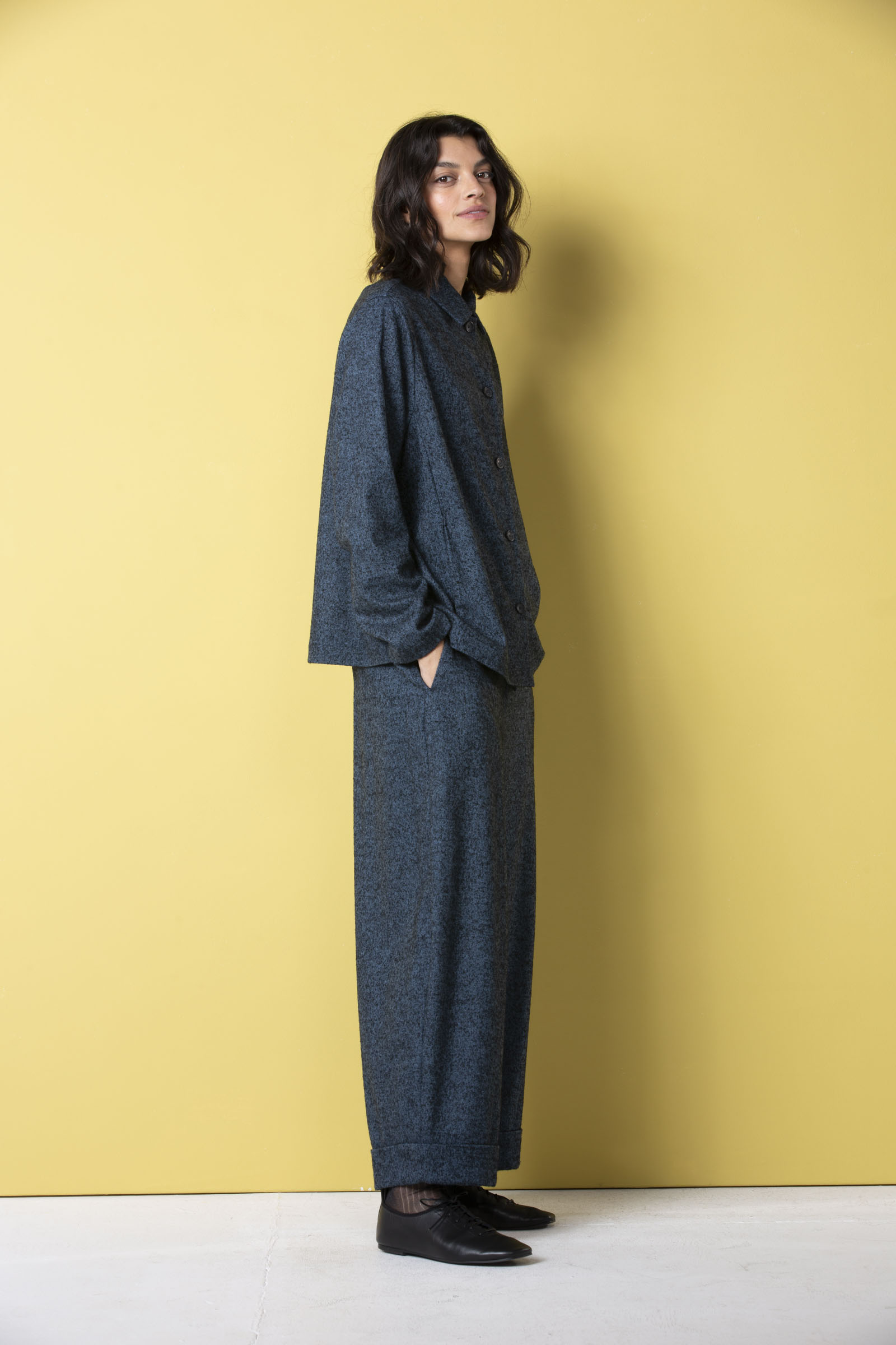 Trousers 520 Blue Flannel herringbone in wool blend