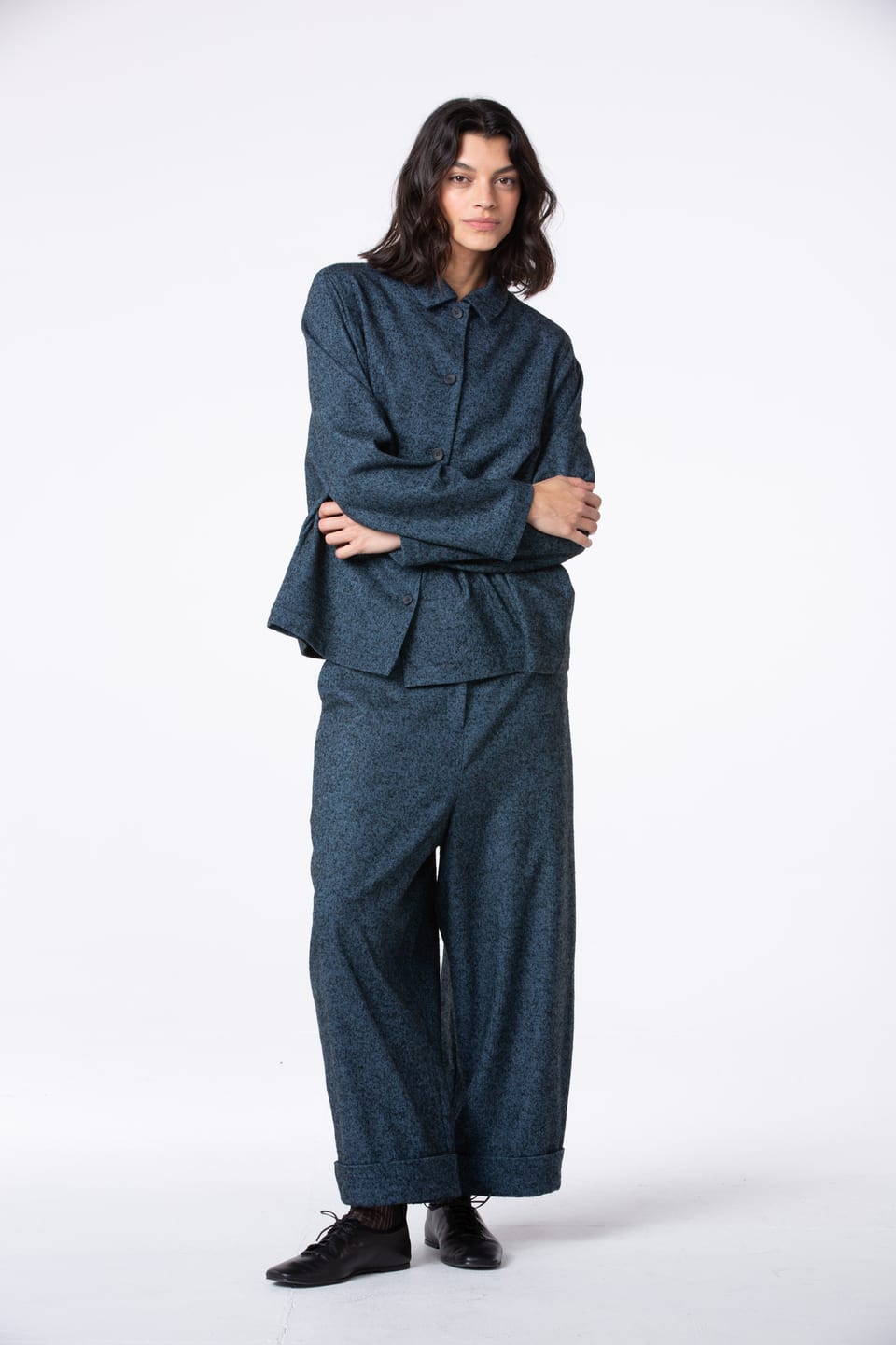 Trousers 520 - Flannel herringbone in wool blend - 540NIAGARA - 10250710072