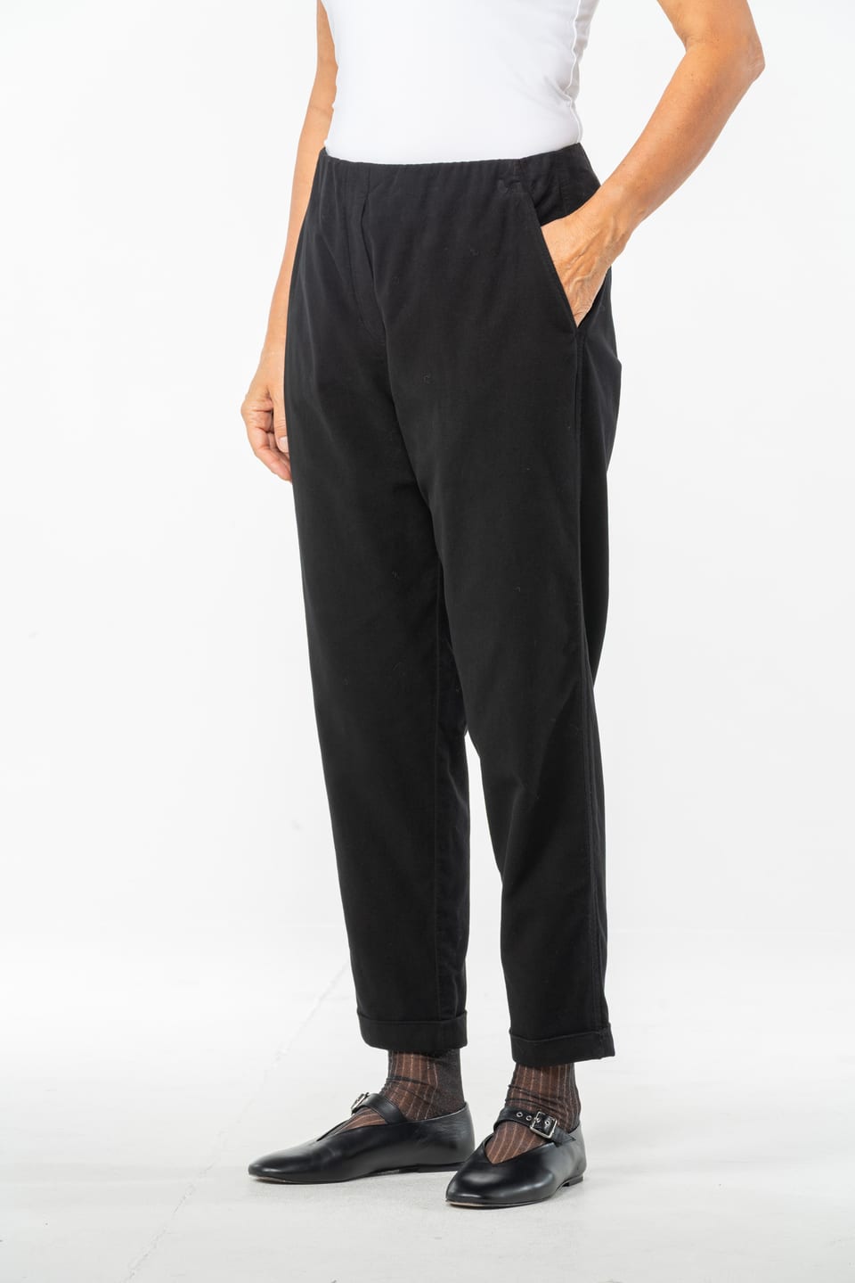 Trousers 526 - Stretchy cotton-lyocell moleskin - 990BLACK - 10250710078