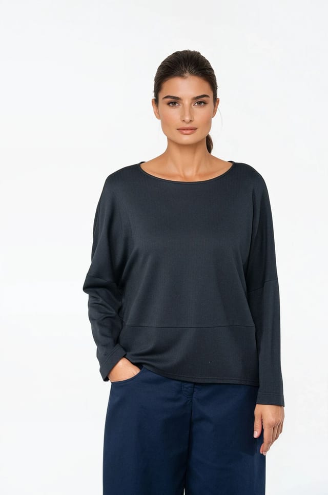 Pullover 526 - Herringbone jaquard jersey in viscose blend - 490NAVY - 10250710086