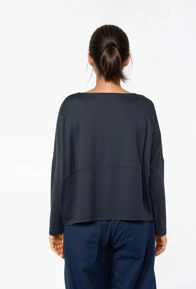 Pullover 526 - Herringbone jaquard jersey in viscose blend - 490NAVY - 10250710086