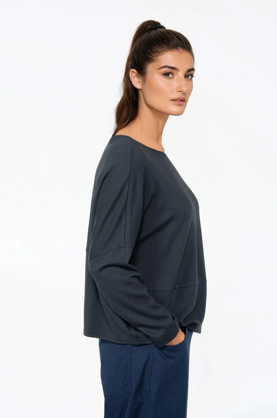 Pullover 526 - Herringbone jaquard jersey in viscose blend - 490NAVY - 10250710086