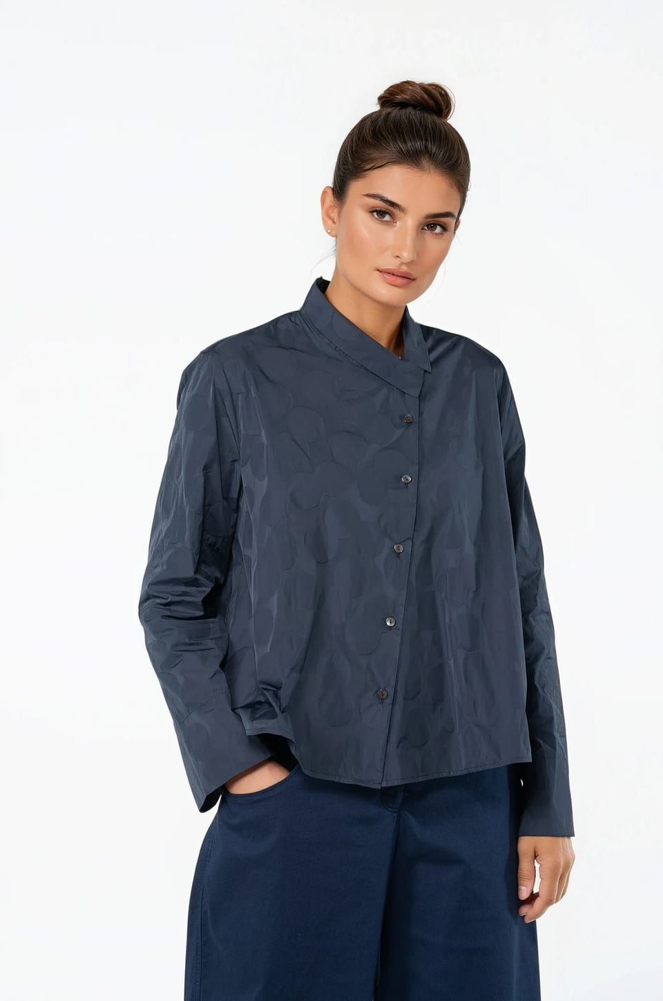 Bluse 516 - Punkte-Jacquard aus Recyceltem Taft - 480MIDNIGHT - 10250710088