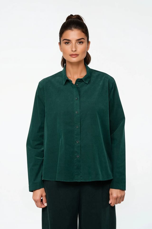 Blouse 517 - Cotton needlecord with stretch - 682BOTTLE - 10250710089
