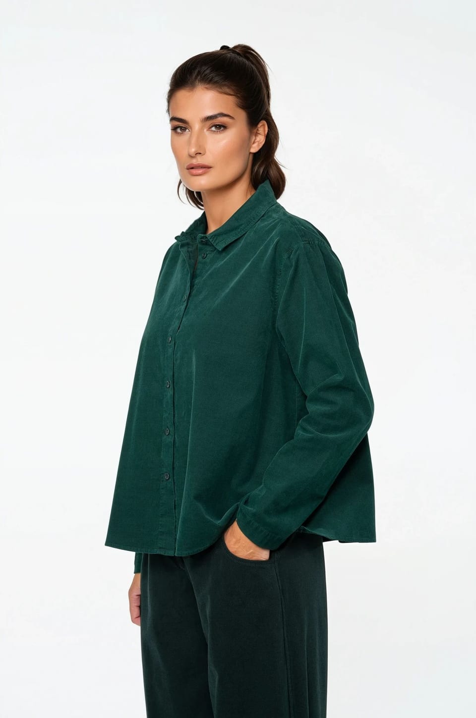Blouse 517 - Cotton needlecord with stretch - 682BOTTLE - 10250710089