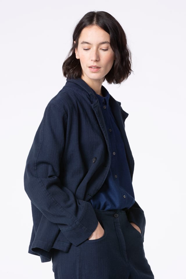 Jacket 514 wash - Herringbone cotton stretch - 480MIDNIGHT - 10250710099