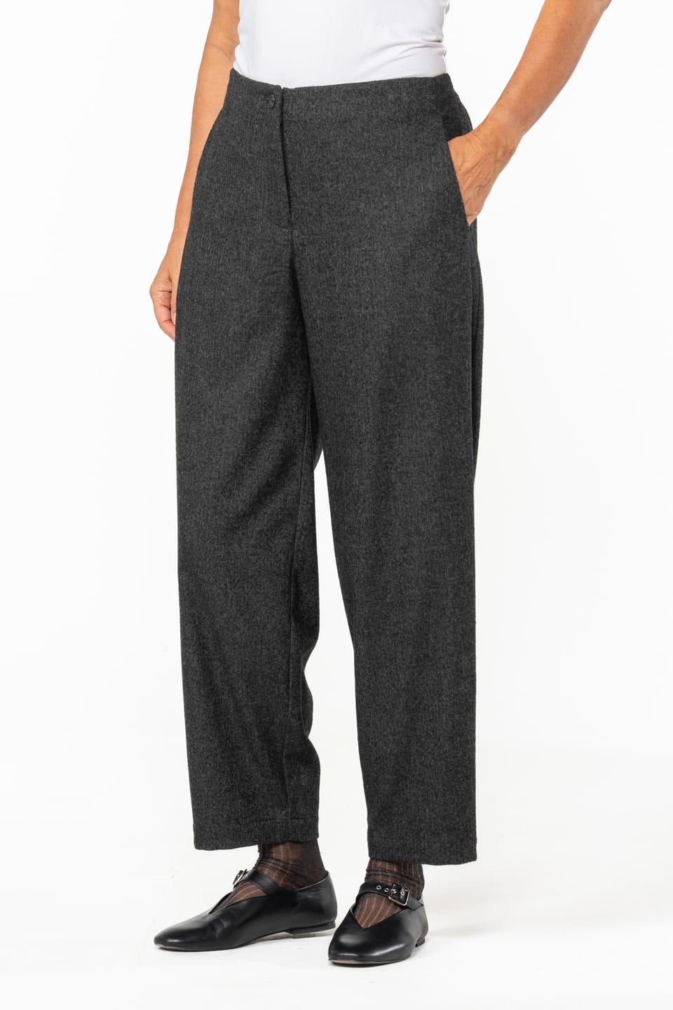 Trousers 529 - Flannel herringbone in wool blend - 990BLACK - 10250710103