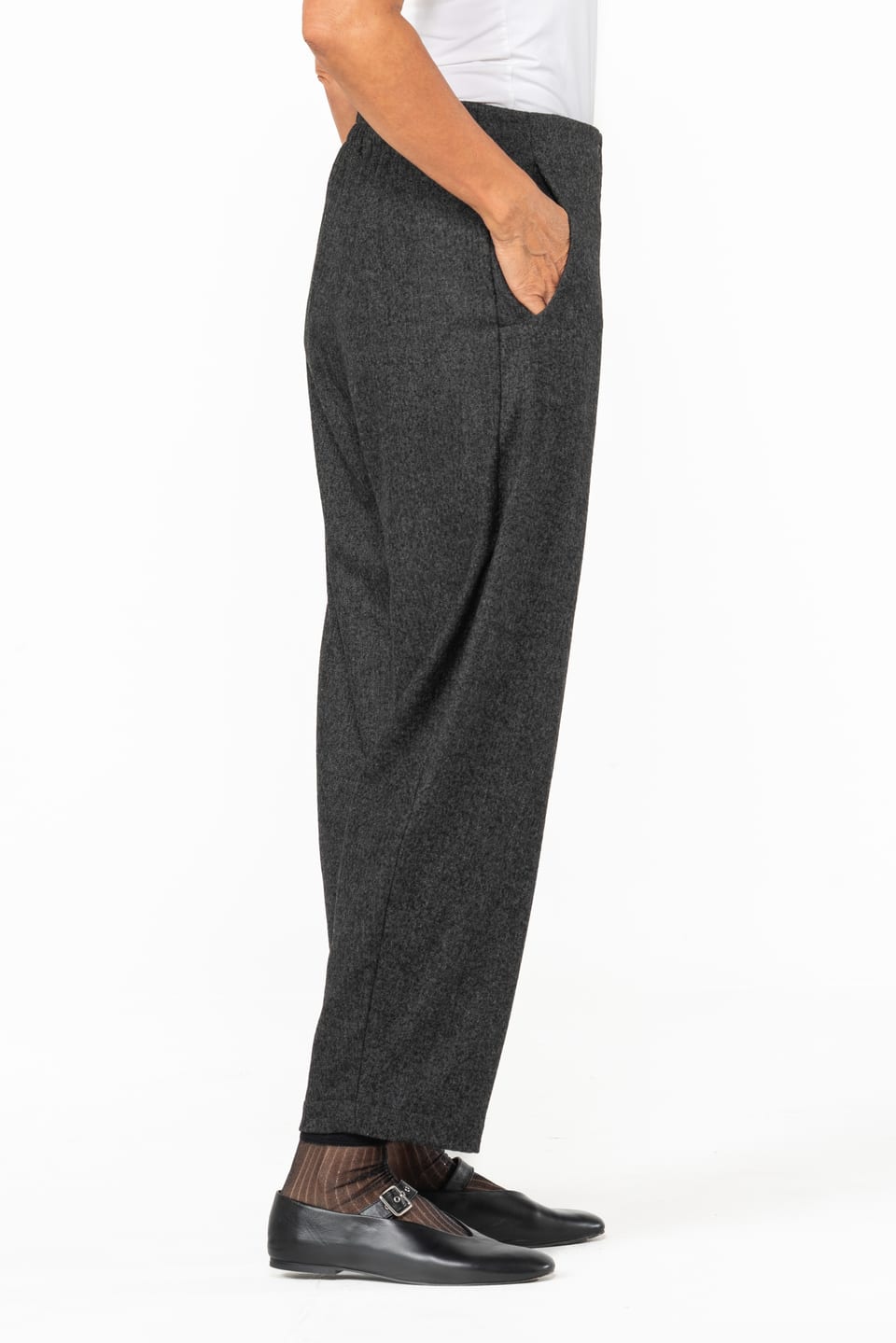 Trousers 529 - Flannel herringbone in wool blend - 990BLACK - 10250710103