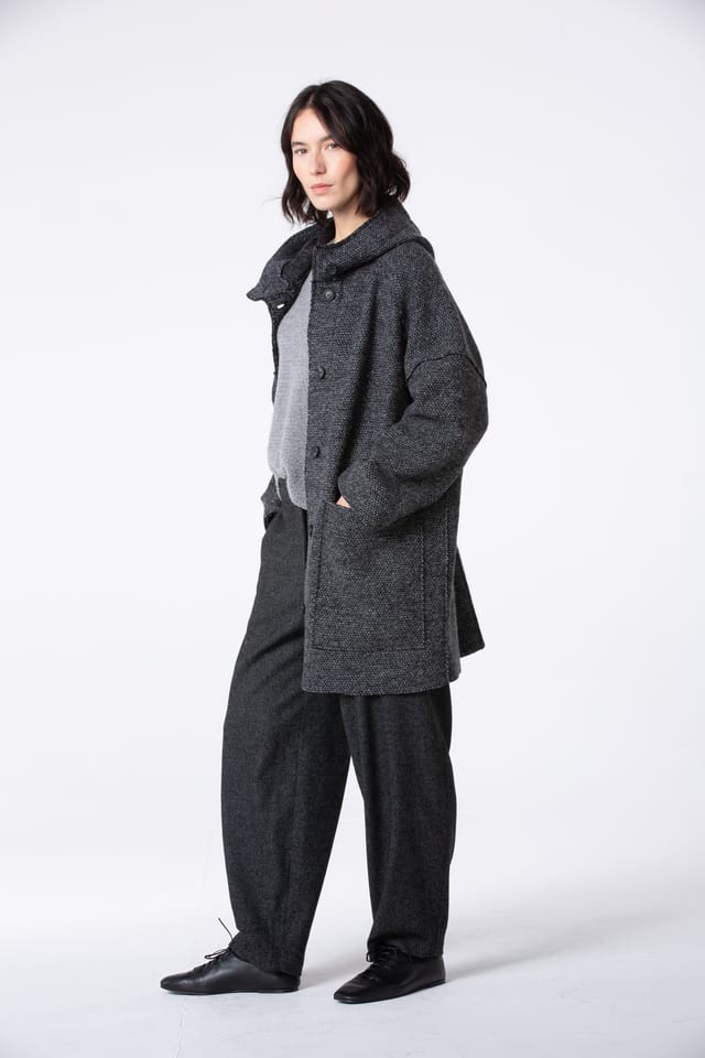 Trousers 529 - Flannel herringbone in wool blend - 990BLACK - 10250710103