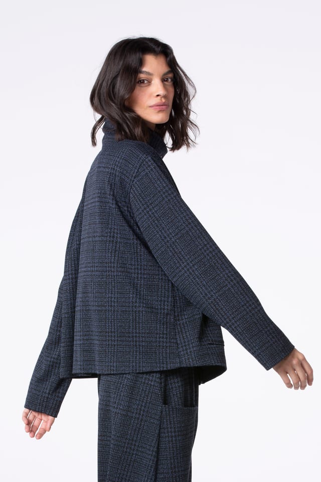 Jacket 517 - Glencheck jacquard jersey in viscose blend - 480MIDNIGHT - 10250710105