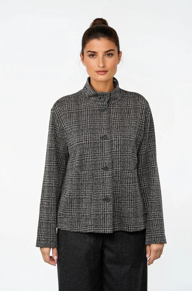 Jacket 517 - Glencheck jacquard jersey in viscose blend - 990BLACK - 10250710105
