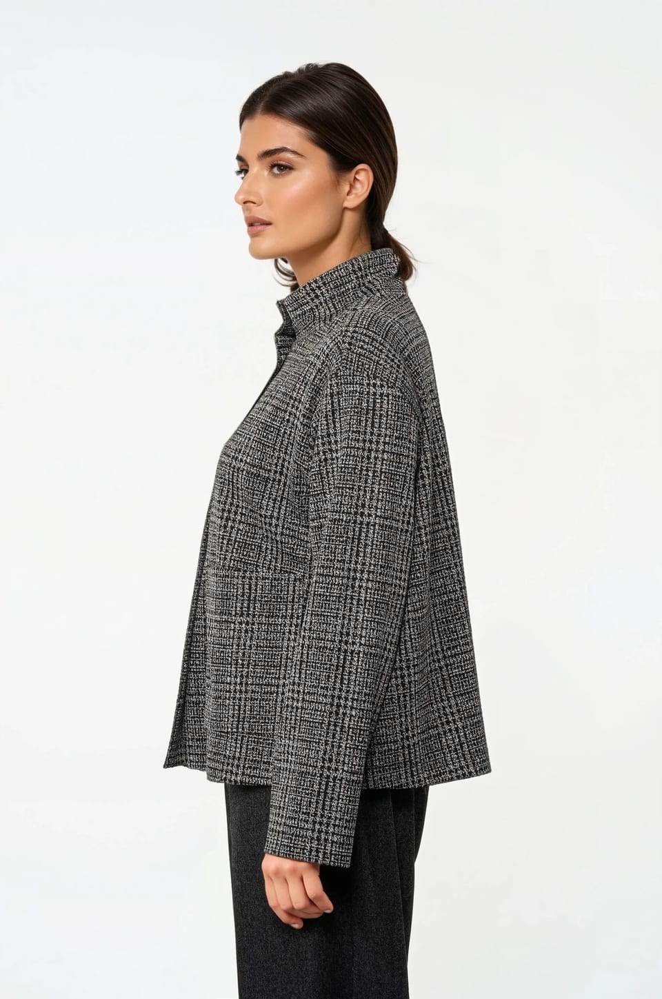 Jacket 517 - Glencheck jacquard jersey in viscose blend - 990BLACK - 10250710105