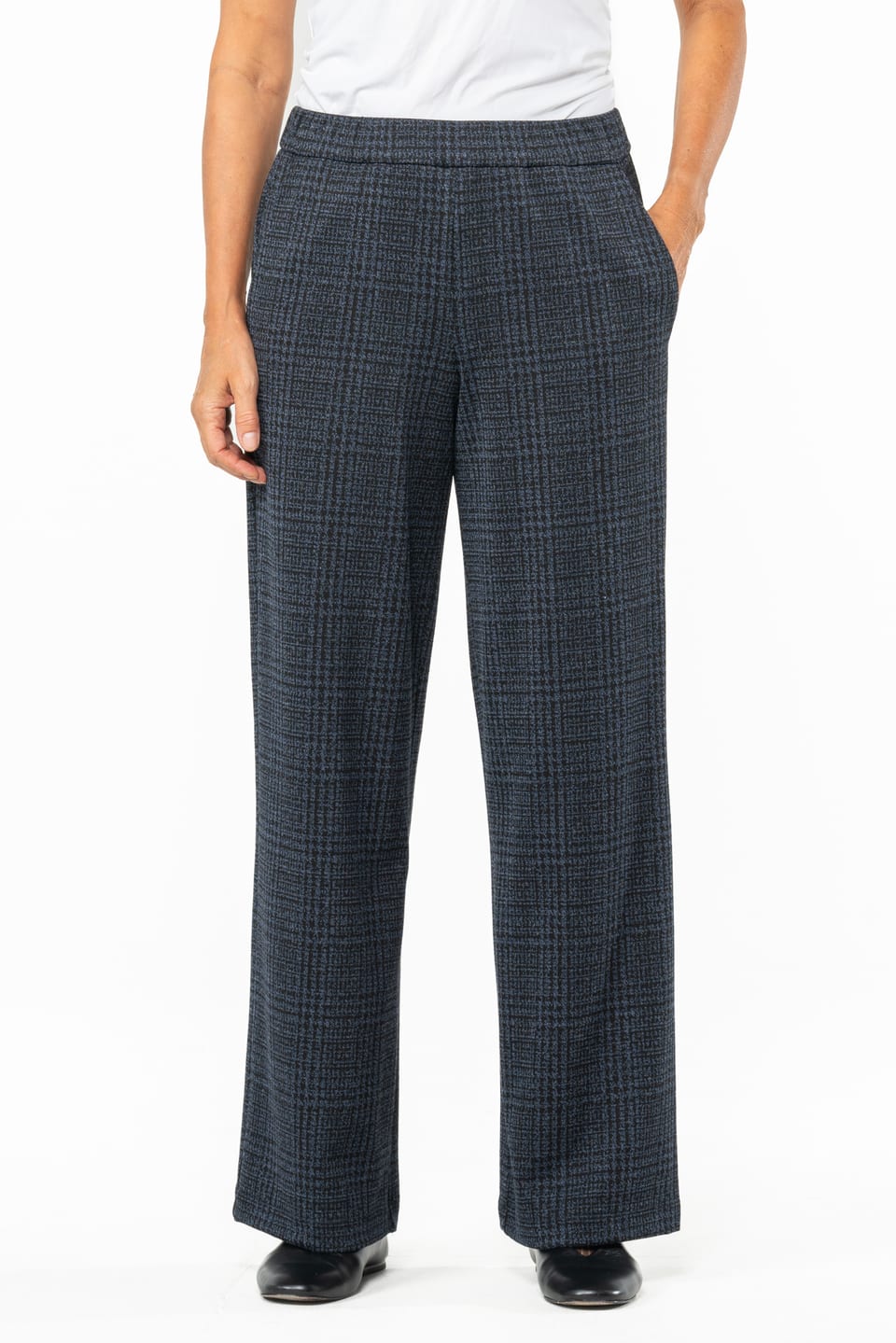 Trousers 538 - Glencheck jacquard jersey in viscose blend - 480MIDNIGHT - 10250710119