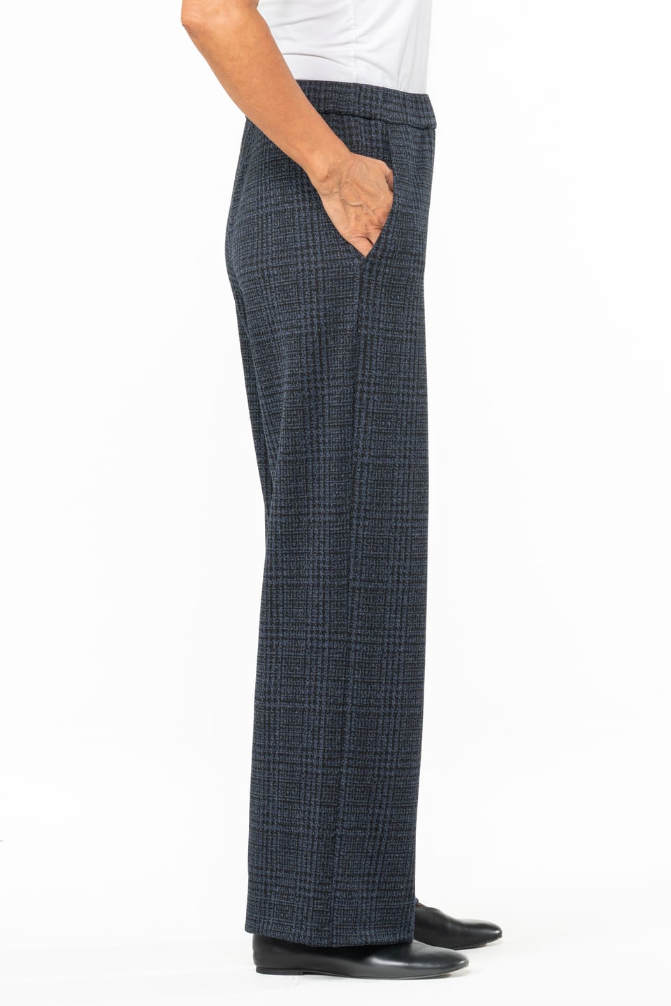 Trousers 538 - Glencheck jacquard jersey in viscose blend - 480MIDNIGHT - 10250710119