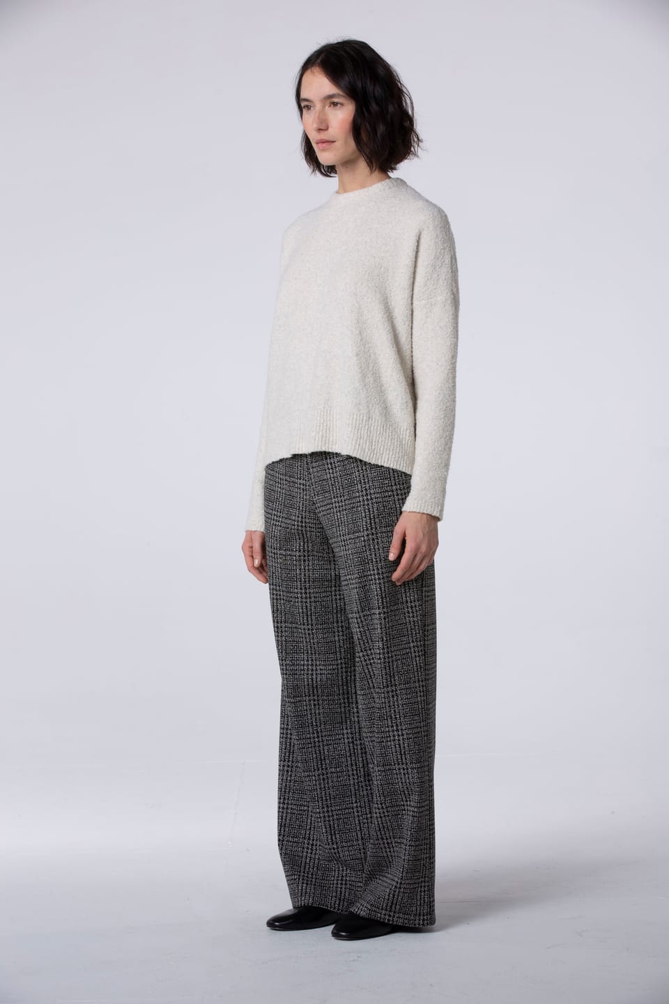 Trousers 538 - Glencheck jacquard jersey in viscose blend - 990BLACK - 10250710119