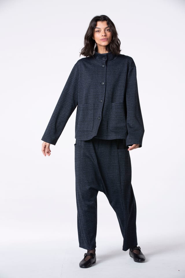 Trousers 539 - Glencheck jacquard jersey in viscose blend - 480MIDNIGHT - 10250710120