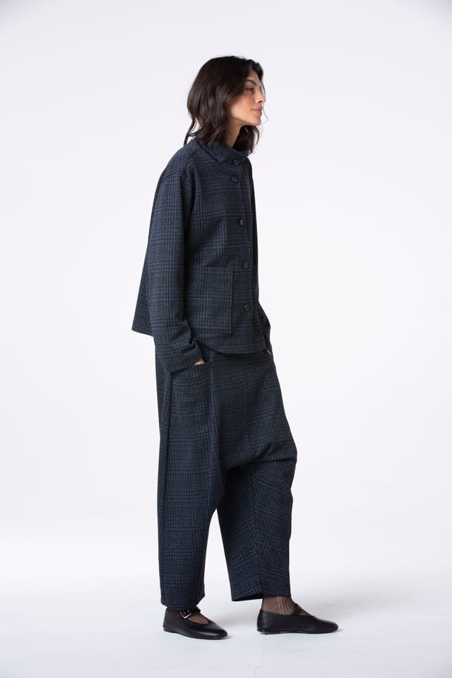 Trousers 539 - Glencheck jacquard jersey in viscose blend - 480MIDNIGHT - 10250710120