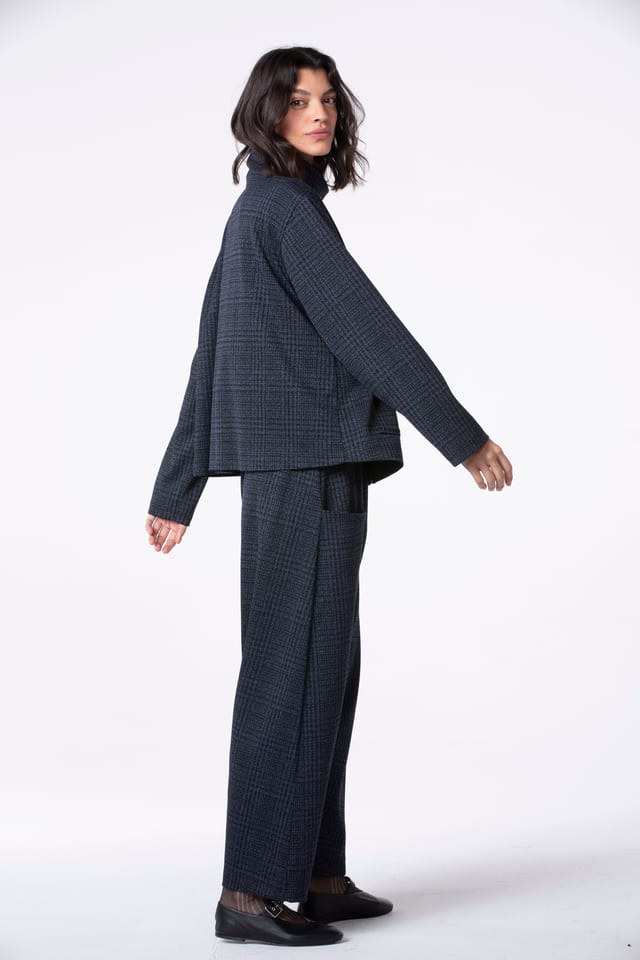 Trousers 539 - Glencheck jacquard jersey in viscose blend - 480MIDNIGHT - 10250710120