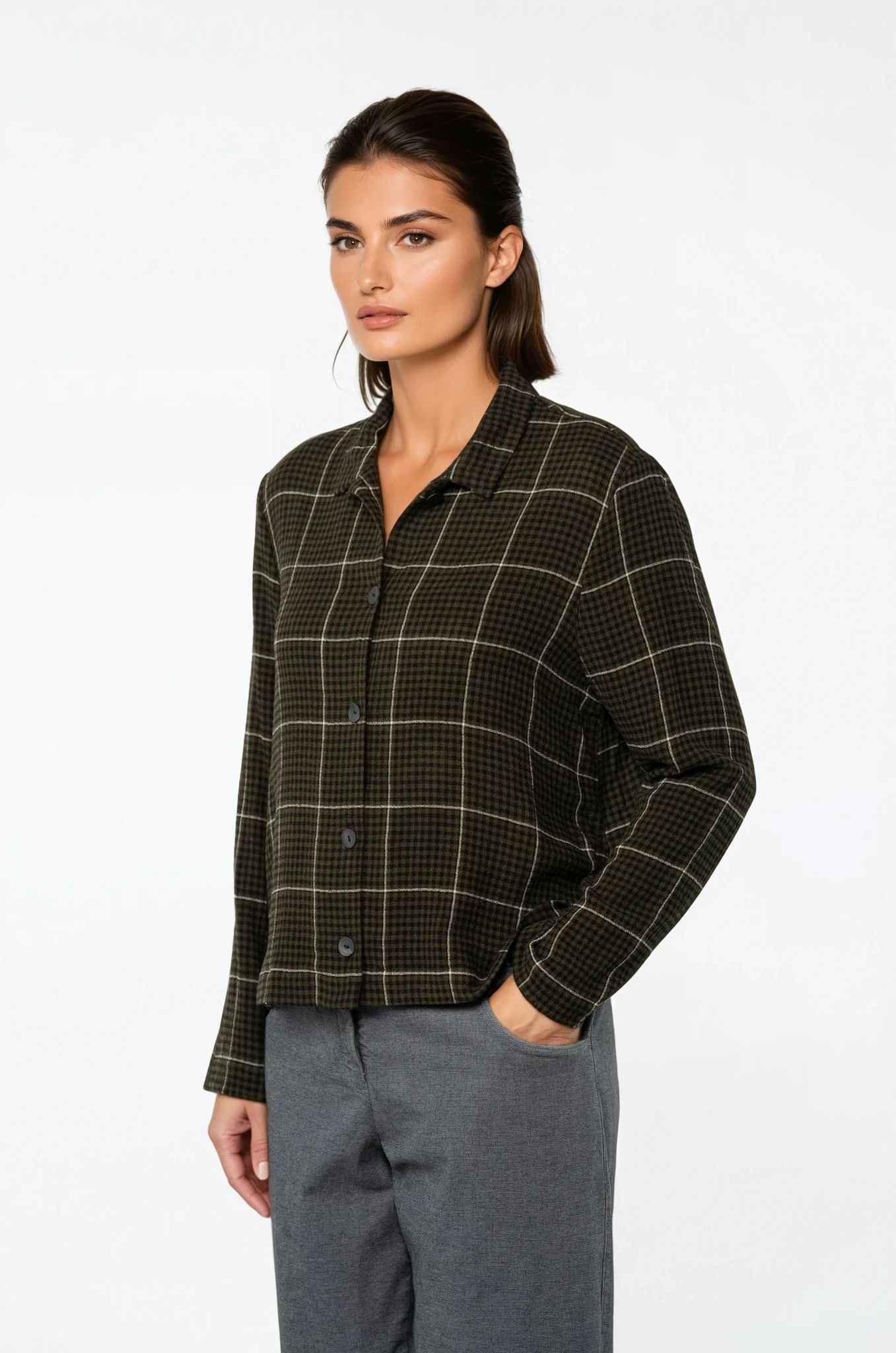 Blouse 524 Green Gingham in viscose wool