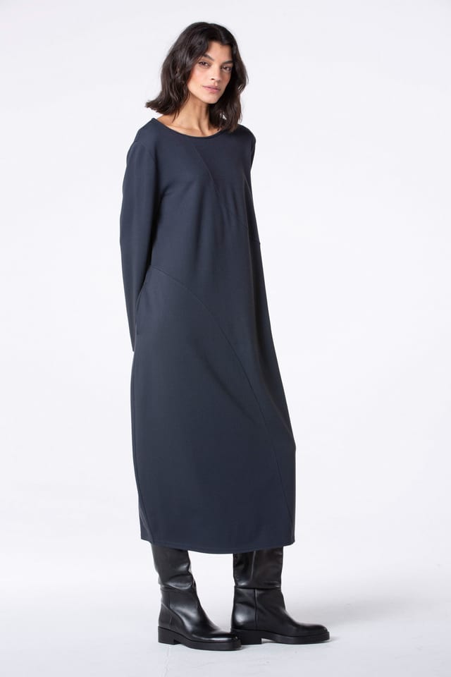 Dress 518 - Herringbone jaquard jersey in viscose blend - 490NAVY - 10250710130