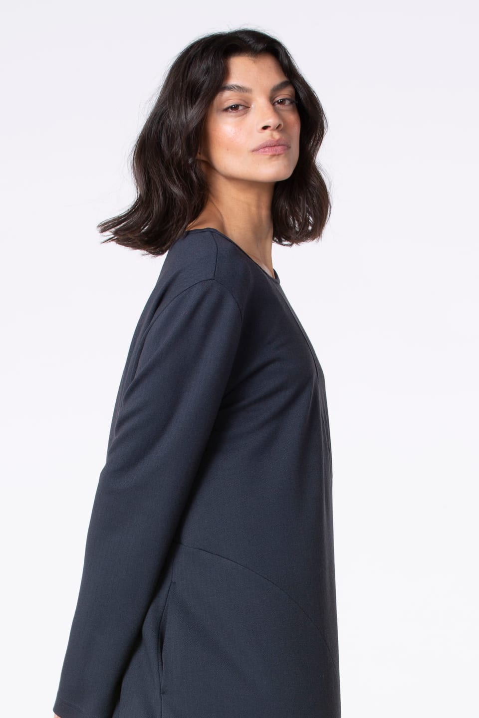 Dress 518 - Herringbone jaquard jersey in viscose blend - 490NAVY - 10250710130