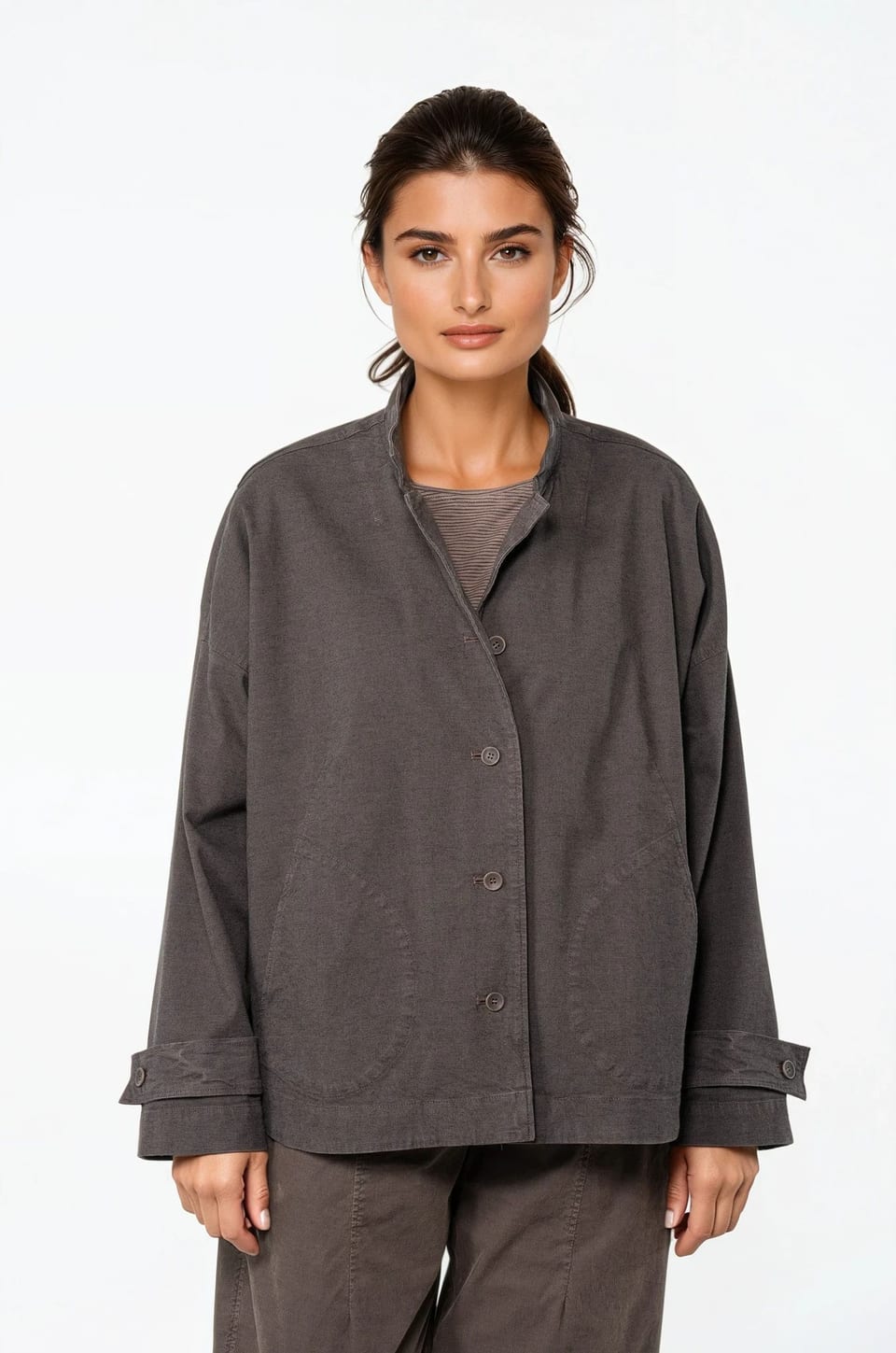 Jacket 523 - Stretch cotton with mini dobby pattern - 870TAUPE - 10250710135