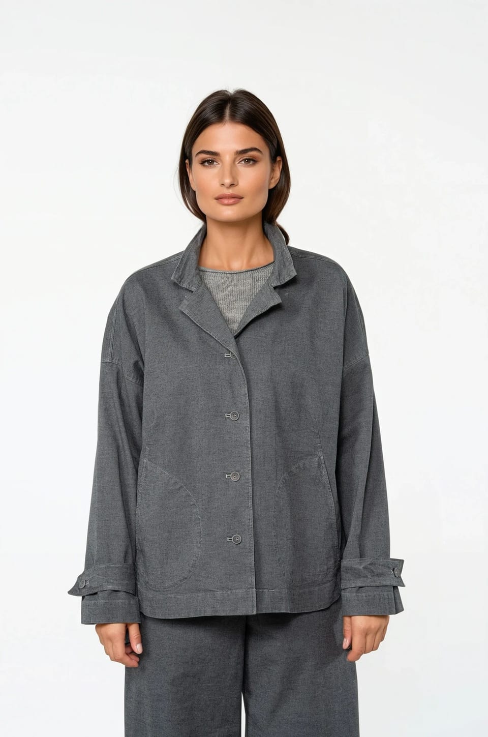 Jacket 523 - Stretch cotton with mini dobby pattern - 942MOUSE - 10250710135