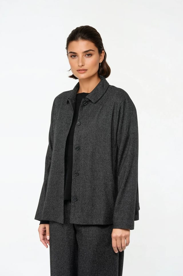 Jacket 524 - Flannel herringbone in wool blend - 990BLACK - 10250710136