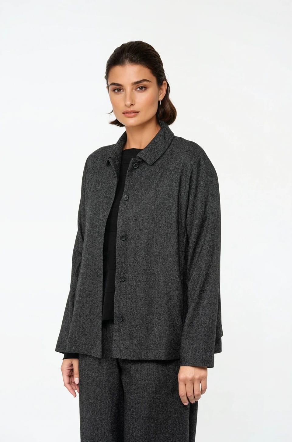 Jacket 524 - Flannel herringbone in wool blend - 990BLACK - 10250710136