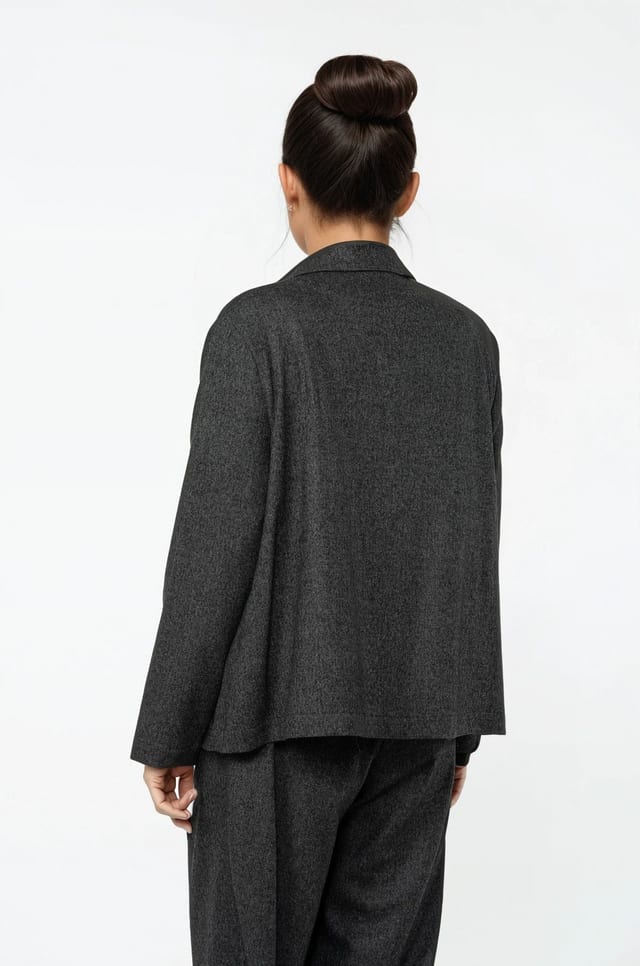 Jacket 524 - Flannel herringbone in wool blend - 990BLACK - 10250710136