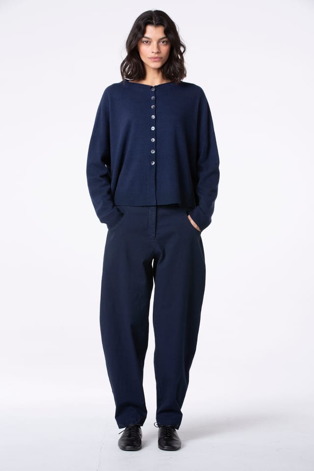 Trousers 542 - Stretch cotton with mini dobby pattern - 480MIDNIGHT - 10250710137