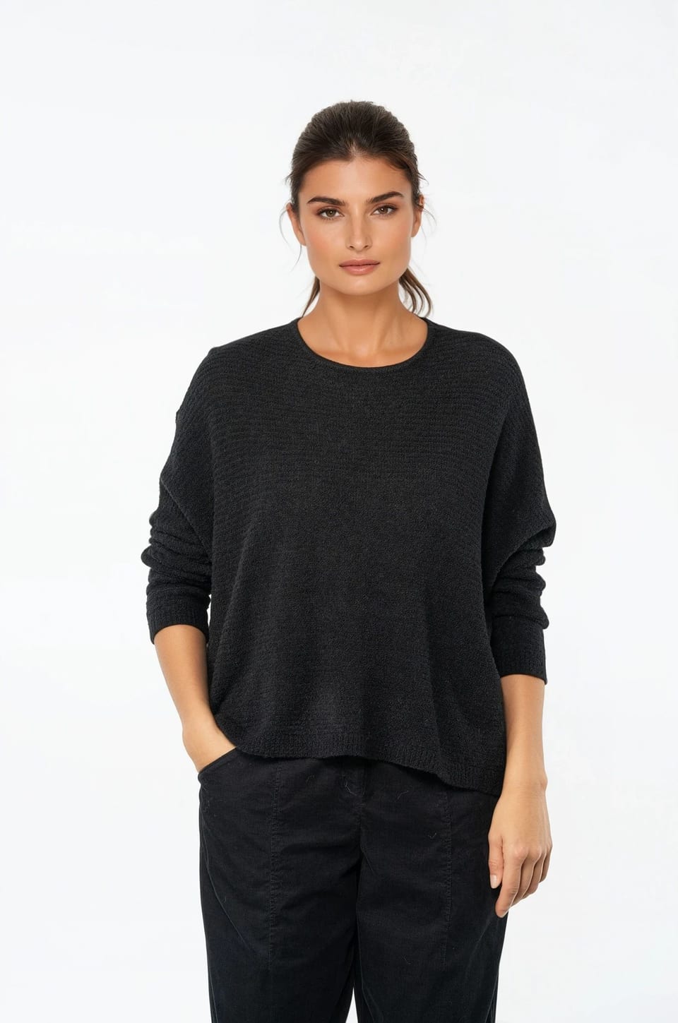 Pullover 541 - Bouclé virgin wool blend - 990BLACK - 10250713046