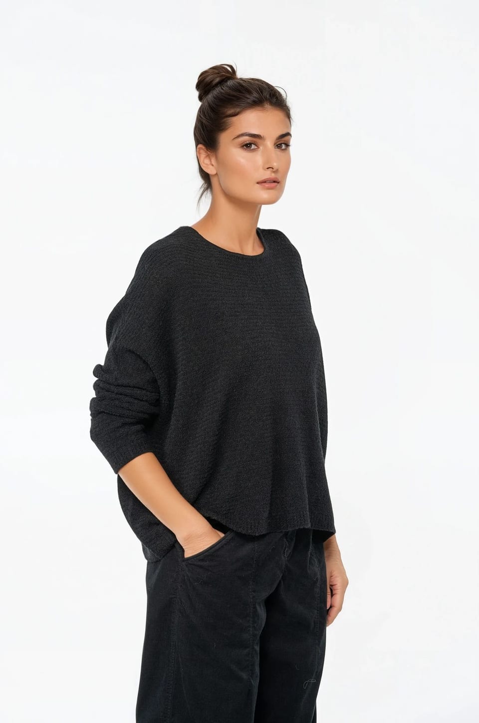 Pullover 541 - Bouclé virgin wool blend - 990BLACK - 10250713046