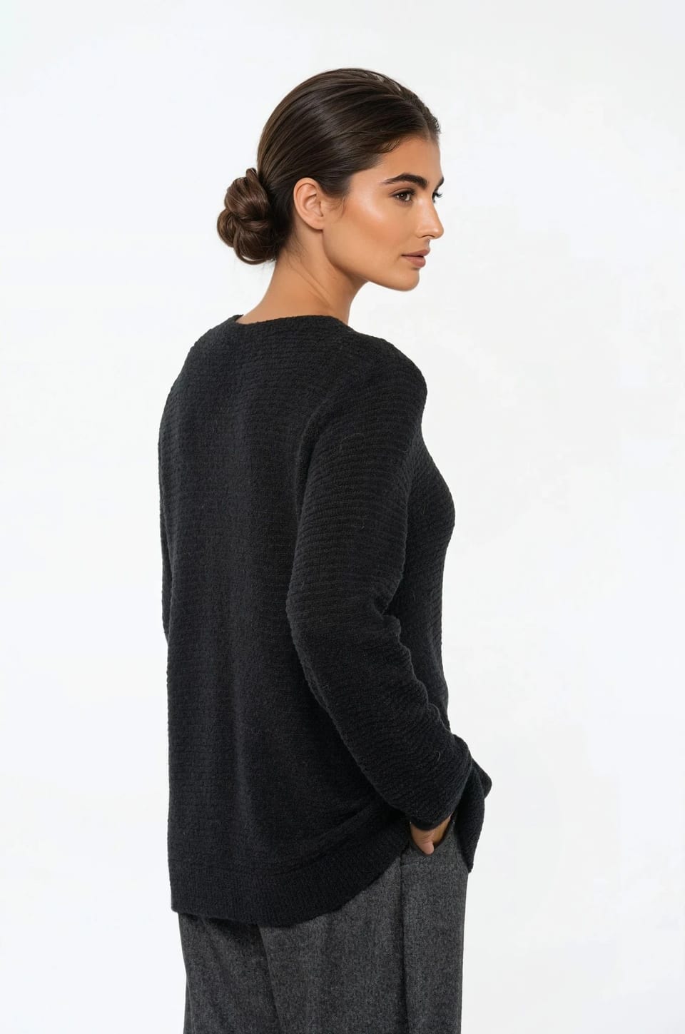 Pullover 542 - Bouclé virgin wool blend - 990BLACK - 10250713047