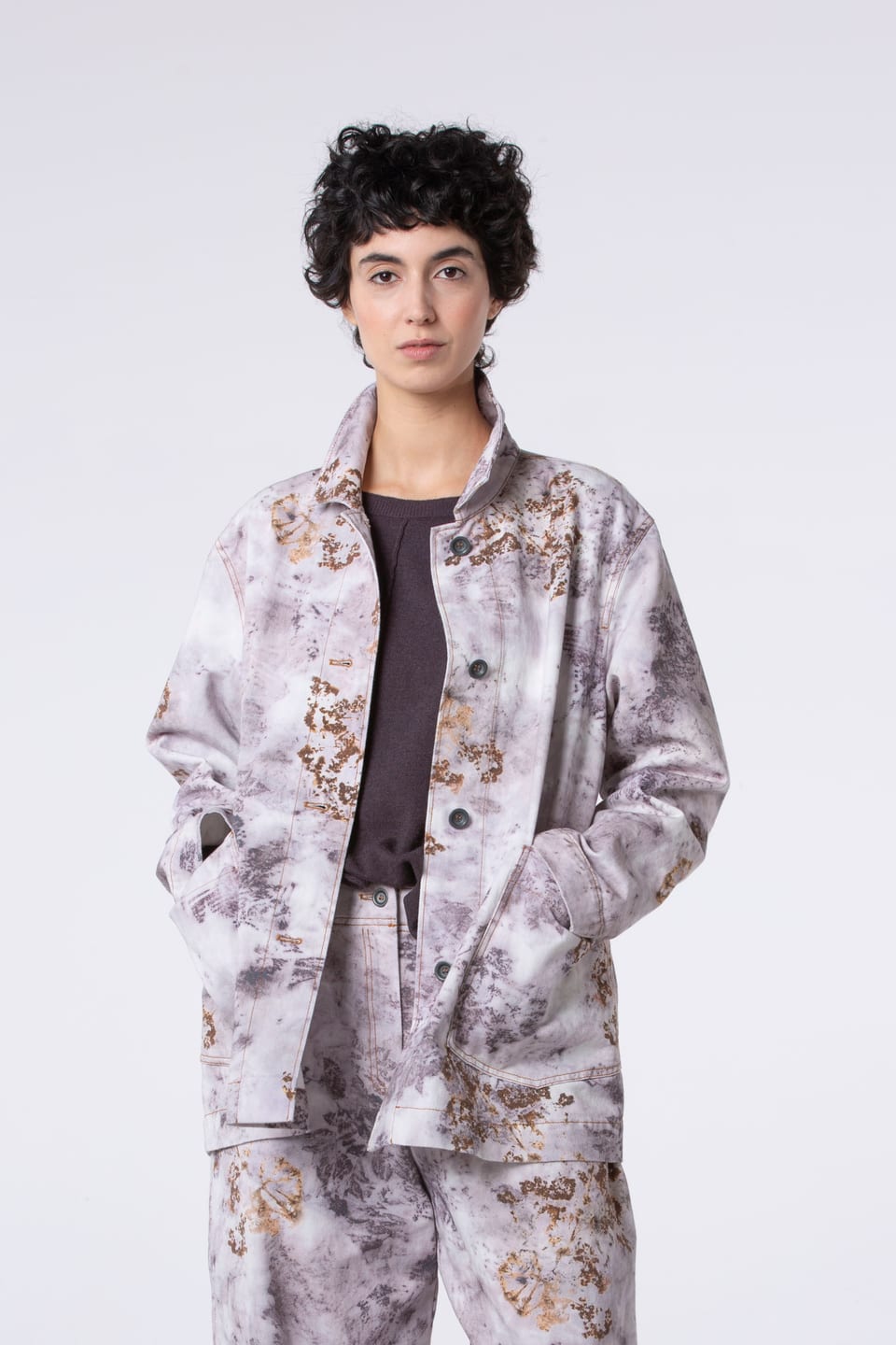 Bunda 504 wash - Botanical print on cotton twill - 330FEATHER - 60250710021