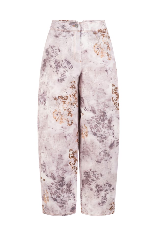 Trousers 507 wash - Botanical print on cotton twill - 330FEATHER - 60250710025