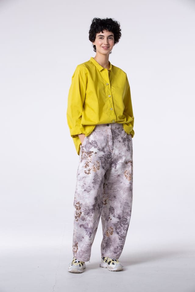 Trousers 507 wash - Botanical print on cotton twill - 330FEATHER - 60250710025
