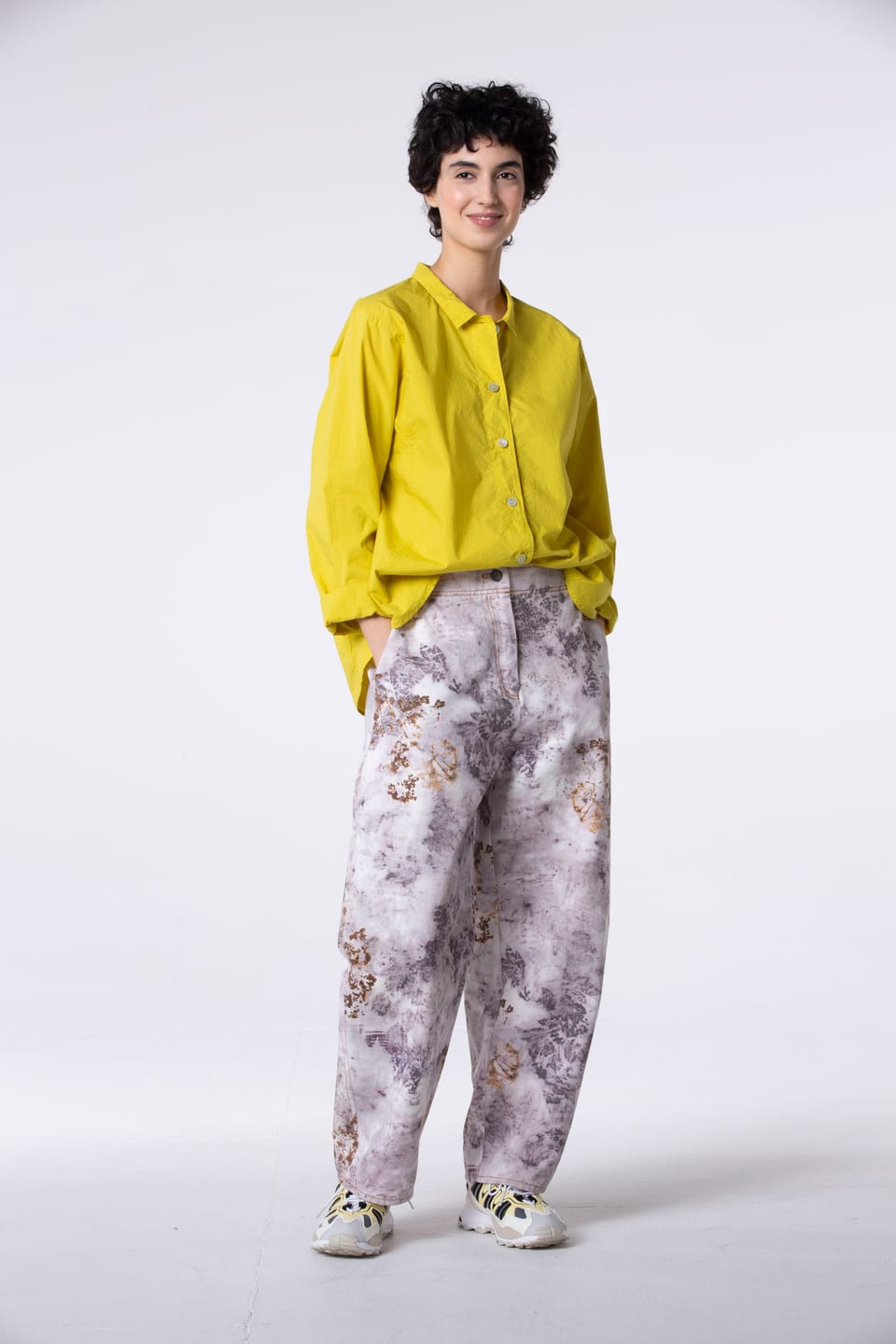 Kalhoty 507 wash - Botanical print on cotton twill - 330FEATHER - 60250710025