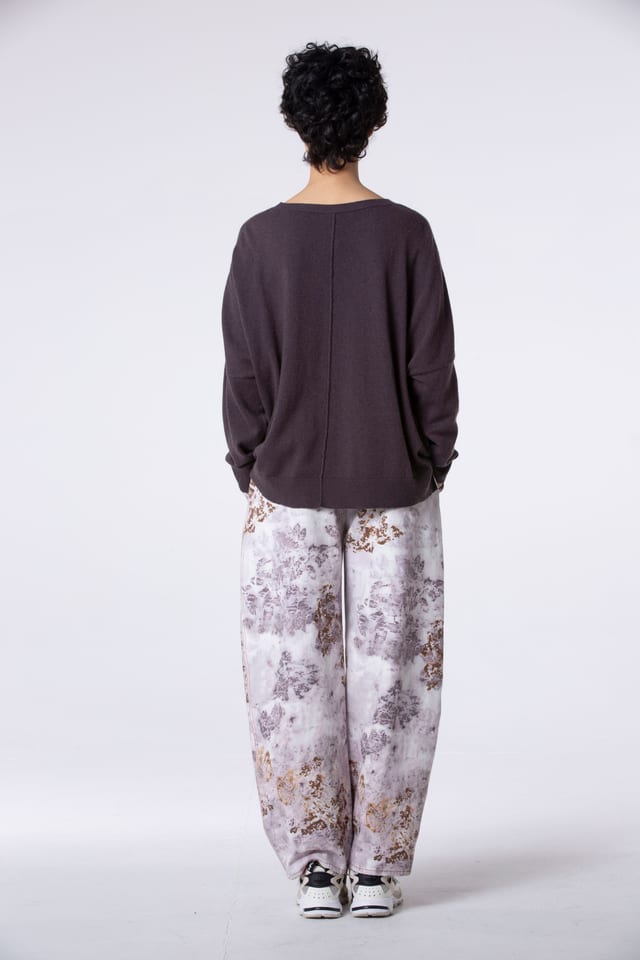Trousers 507 wash - Botanical print on cotton twill - 330FEATHER - 60250710025