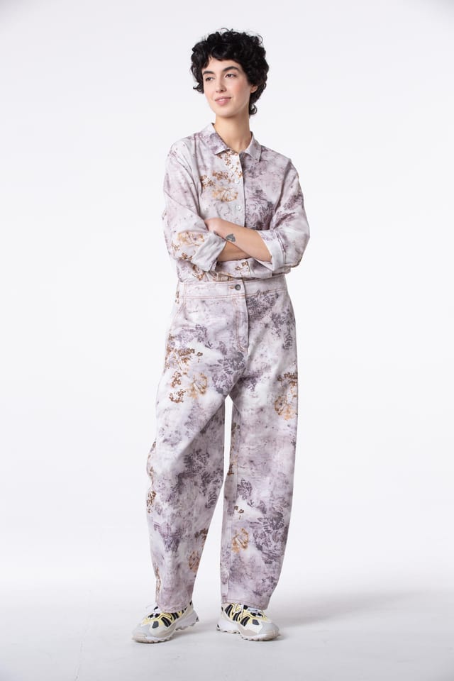 Trousers 507 wash - Botanical print on cotton twill - 330FEATHER - 60250710025