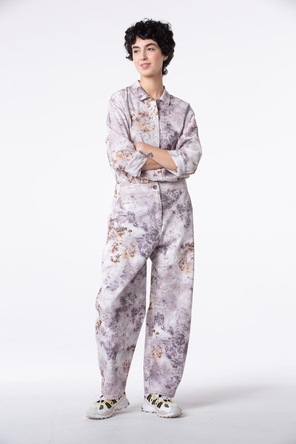 Kalhoty 507 wash - Botanical print on cotton twill - 330FEATHER - 60250710025