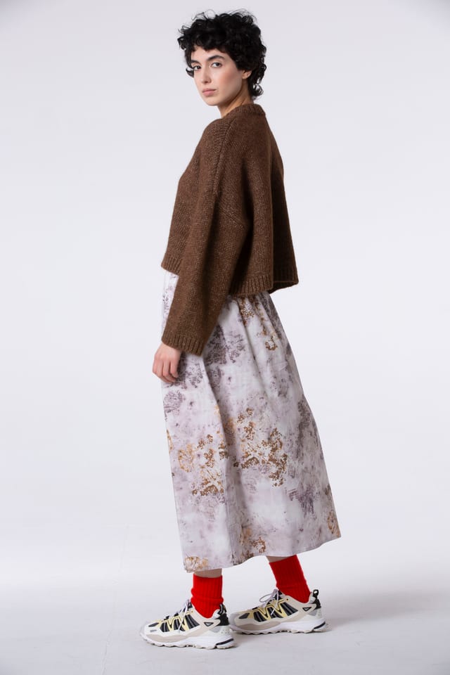 Skirt 501 - Botanical print on cotton viscose - 330FEATHER - 60250710044