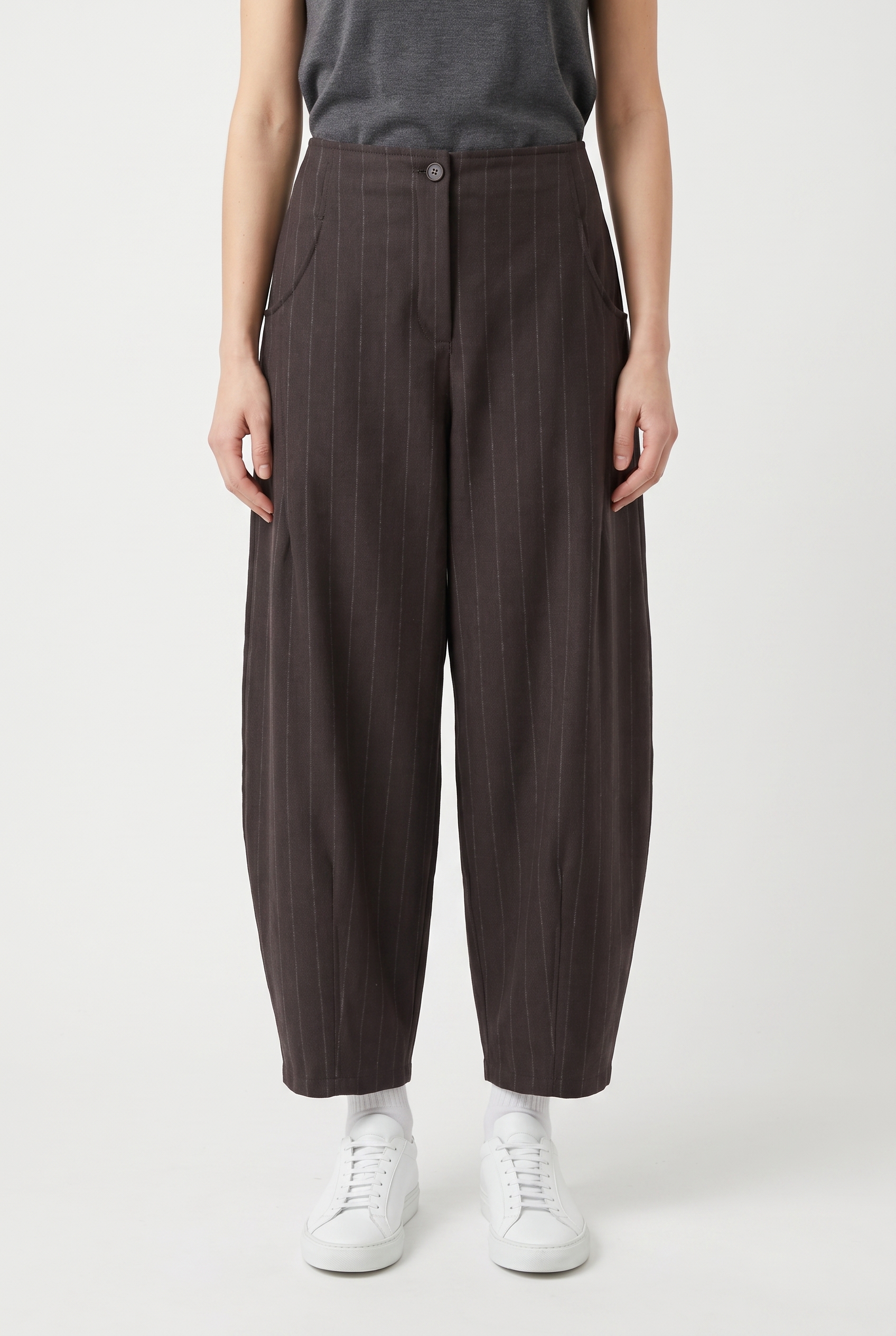 Trousers 6512 890CHOCO Wool blend with chalk stripes