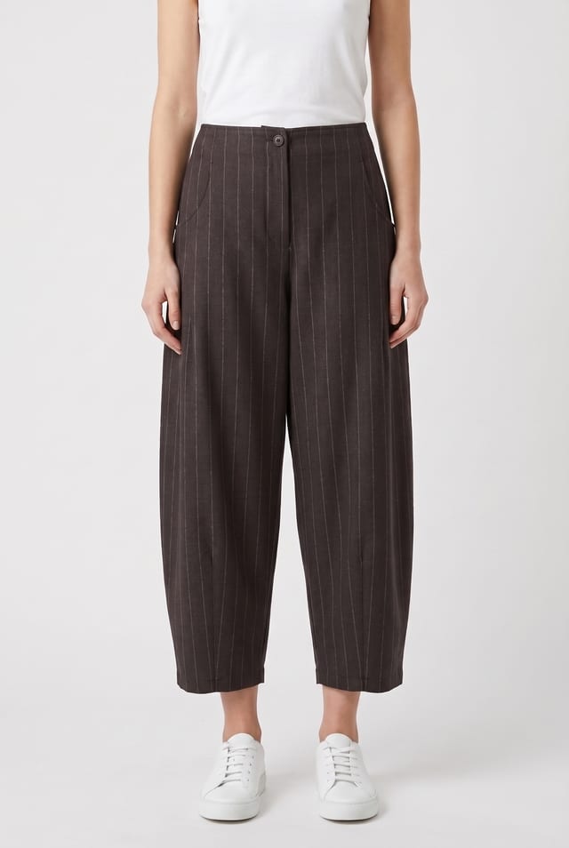 Trousers 6512 - Wool blend with chalk stripes - 890CHOCO - 10260710512